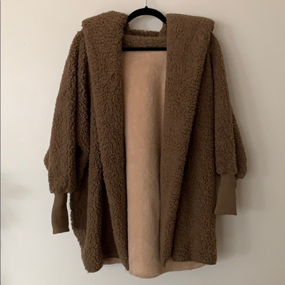 Soft fluffy shag coat with hood and pockets